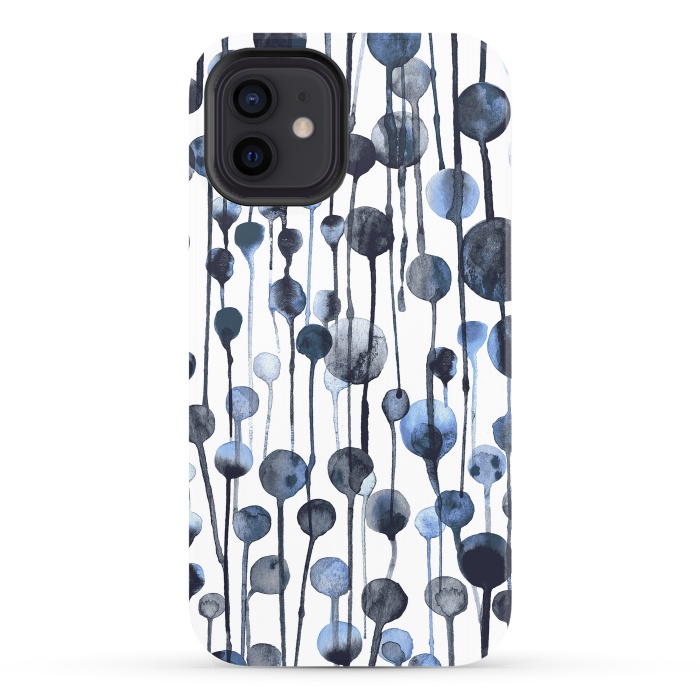 iPhone 12 StrongFit Dripping Watercolor Dots Navy by Ninola Design