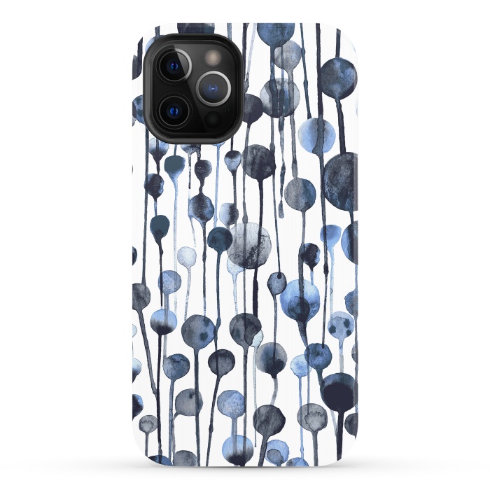iPhone 12 Pro StrongFit Dripping Watercolor Dots Navy by Ninola Design