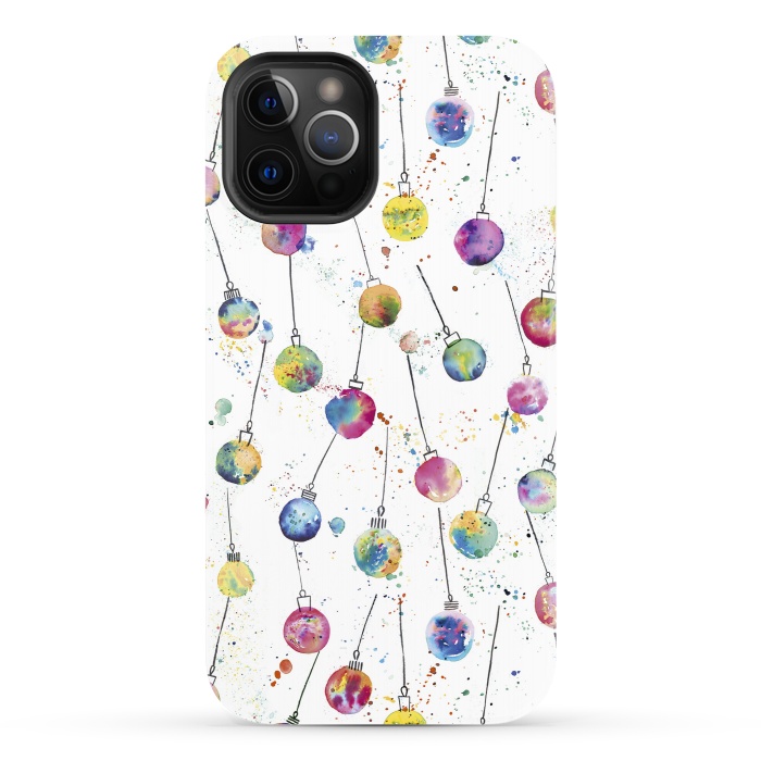 iPhone 12 Pro StrongFit Christmas Watercolor Baubles by Ninola Design