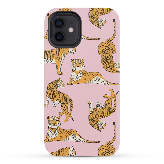 iPhone 12 mini StrongFit Tiger Pattern, pink, 001 by Jelena Obradovic