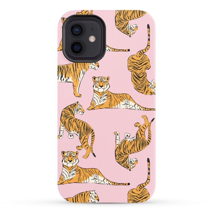 iPhone 12 StrongFit Tiger Pattern, pink, 001 by Jelena Obradovic