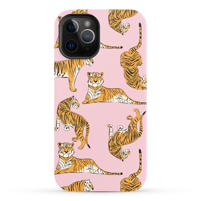 iPhone 12 Pro StrongFit Tiger Pattern, pink, 001 by Jelena Obradovic