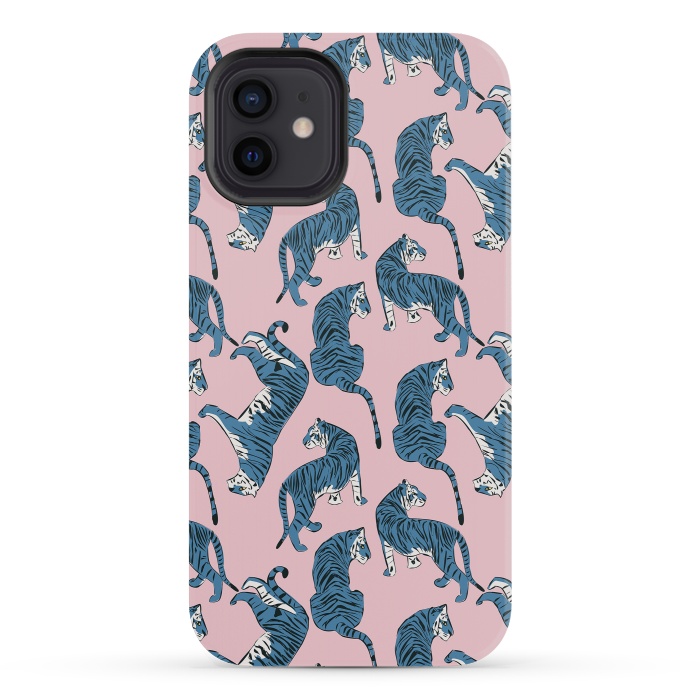 iPhone 12 mini StrongFit Tiger Pattern, blue&pink, 003 by Jelena Obradovic