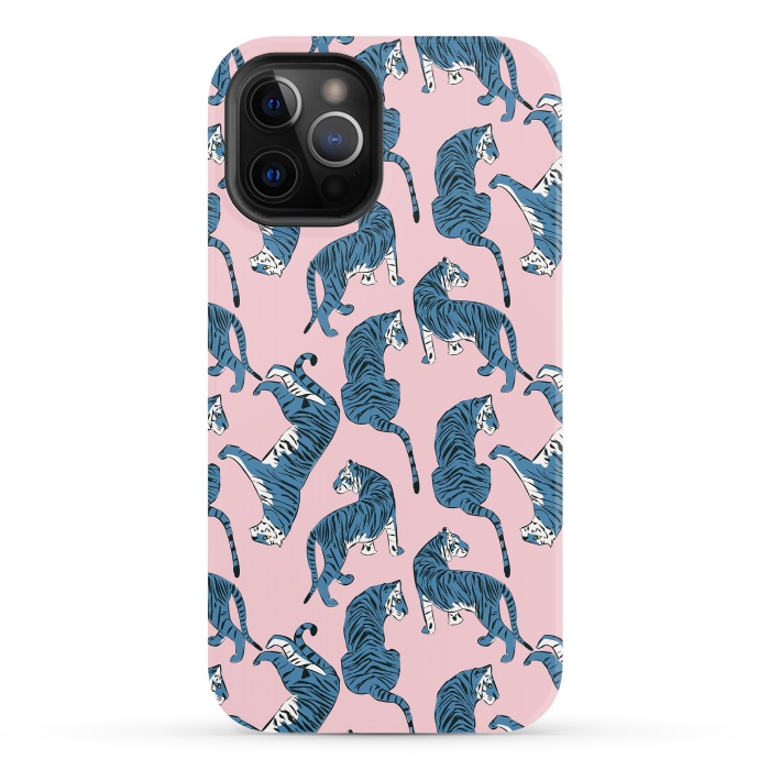 iPhone 12 Pro StrongFit Tiger Pattern, blue&pink, 003 by Jelena Obradovic