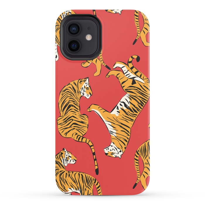 iPhone 12 StrongFit Tiger Pattern, red, 005 by Jelena Obradovic