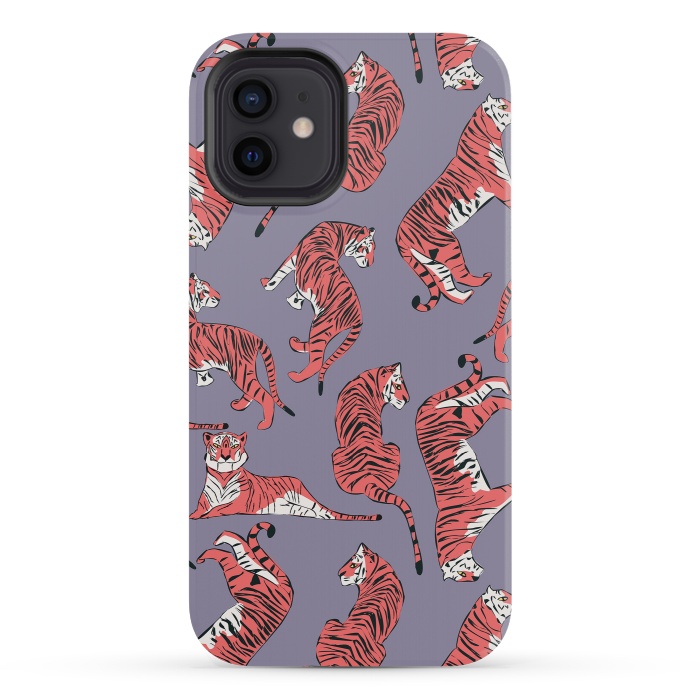 iPhone 12 mini StrongFit Tiger pattern, purple, 007 by Jelena Obradovic