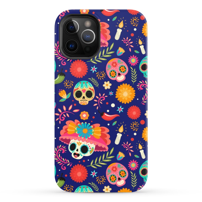 iPhone 12 Pro StrongFit SKULL FLORAL PATTERN 2  by MALLIKA