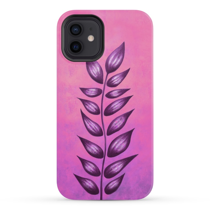 iPhone 12 mini StrongFit Abstract Plant Surreal Botanical Art In Pink And Purple by Boriana Giormova