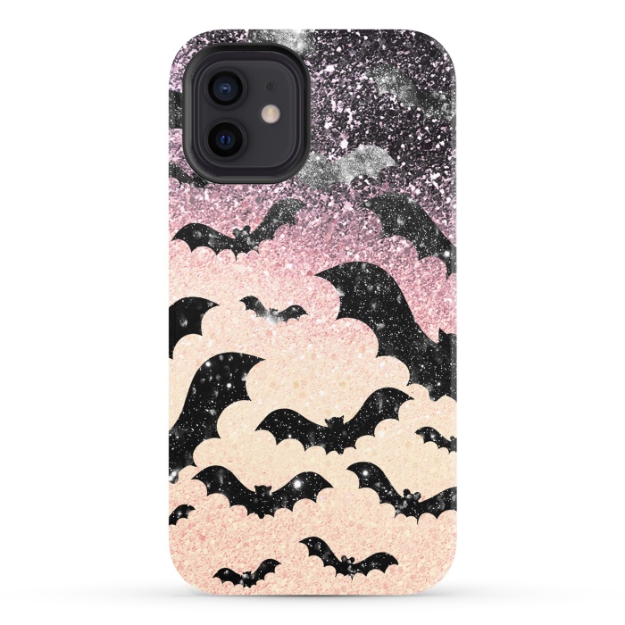 iPhone 12 StrongFit Bats in glitter starry night - Halloween by Oana 