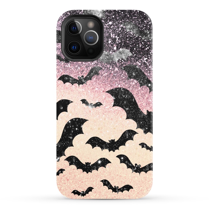 iPhone 12 Pro StrongFit Bats in glitter starry night - Halloween by Oana 