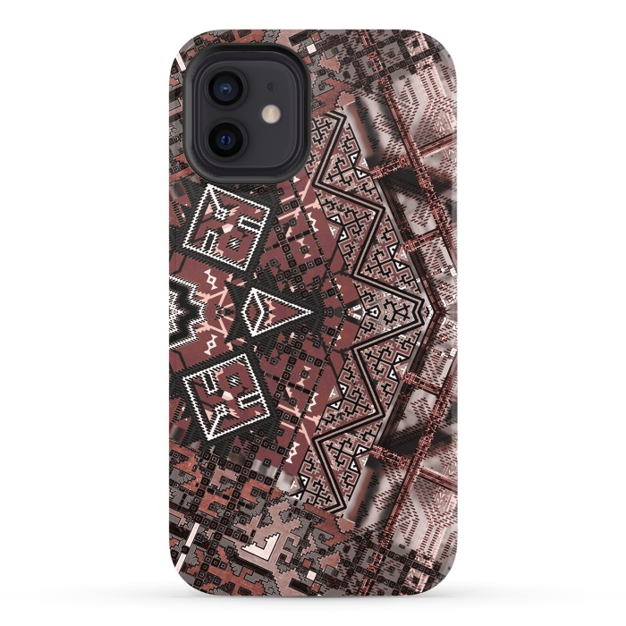 iPhone 12 StrongFit Ethnic brown geometric pattern by Oana 
