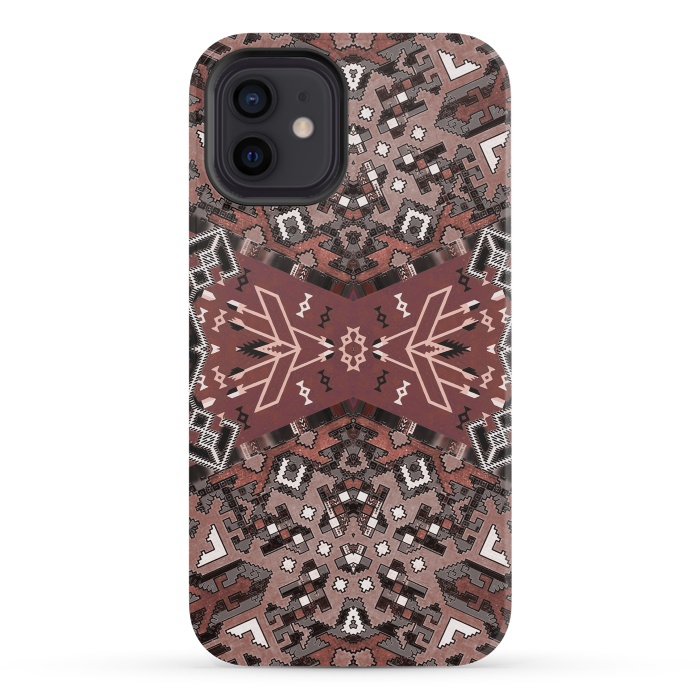 iPhone 12 mini StrongFit Ethnic geometric pattern in autumnal brown by Oana 