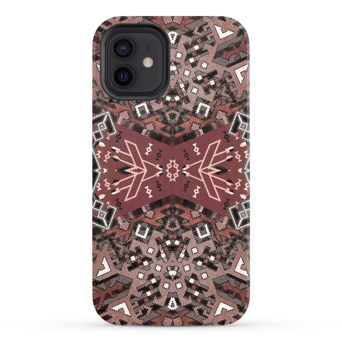iPhone 12 StrongFit Ethnic geometric pattern in autumnal brown by Oana 