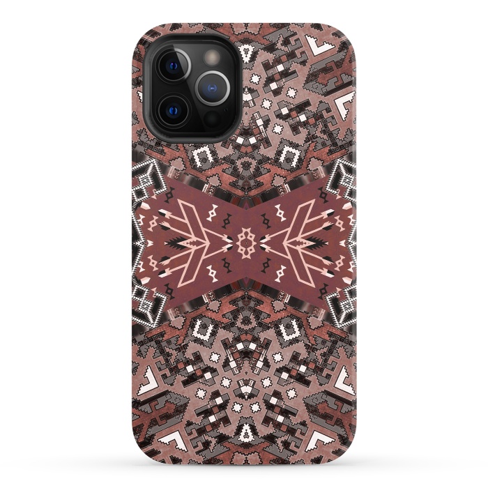 iPhone 12 Pro StrongFit Ethnic geometric pattern in autumnal brown by Oana 