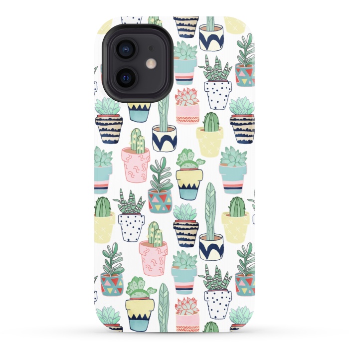 iPhone 12 StrongFit Cute Cacti in Pots by Tangerine-Tane