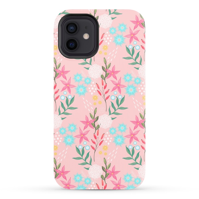 iPhone 12 StrongFit Cute Pink Flowers Creative Art Pattern by InovArts