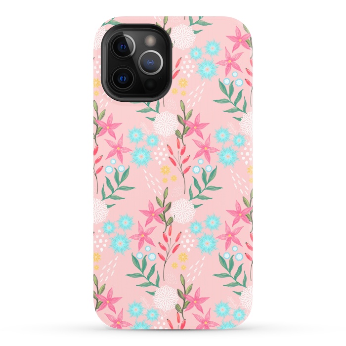 iPhone 12 Pro StrongFit Cute Pink Flowers Creative Art Pattern by InovArts