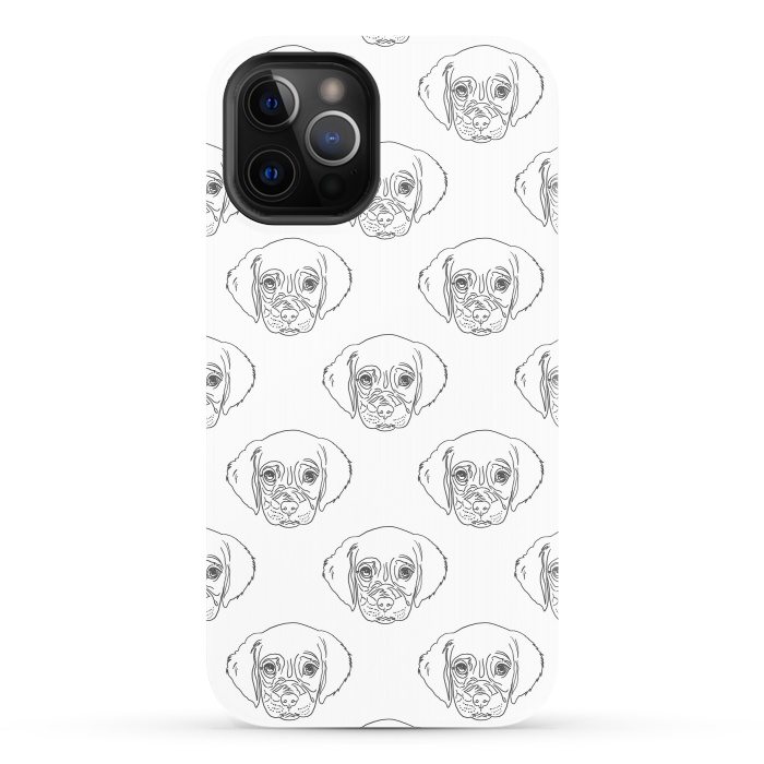 iPhone 12 Pro StrongFit Cute Gray Puppy Dog Hand Drawn Strokes Pattern by InovArts