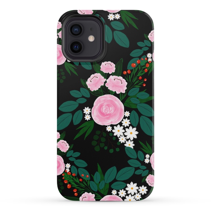 iPhone 12 mini StrongFit Elegant Pink and white Floral watercolor Paint  by InovArts