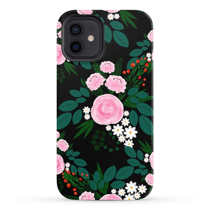 iPhone 12 StrongFit Elegant Pink and white Floral watercolor Paint  by InovArts