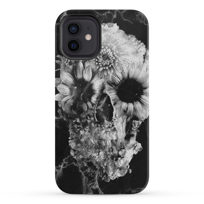 iPhone 12 mini StrongFit Floral Skull Marble by Ali Gulec