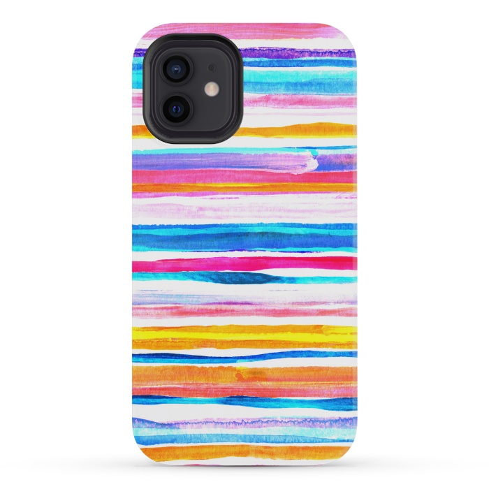 iPhone 12 mini StrongFit Bright Hand Painted Gouache Beach Chair Stripes by Micklyn Le Feuvre