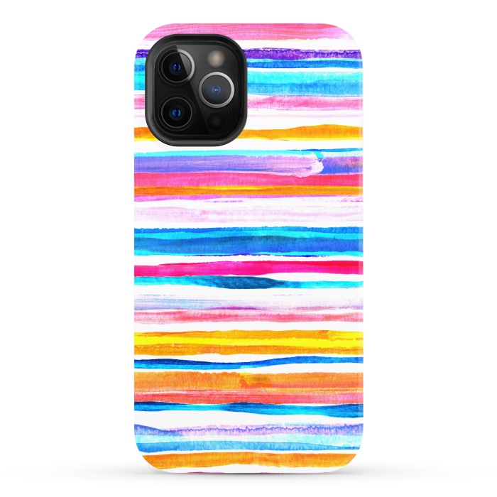 iPhone 12 Pro StrongFit Bright Hand Painted Gouache Beach Chair Stripes by Micklyn Le Feuvre