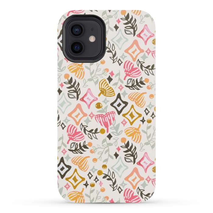 iPhone 12 mini StrongFit Autumn Abstract Ginkgo & Berry Pattern  by Tigatiga