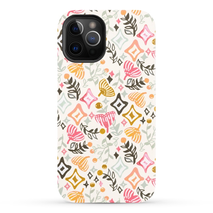 iPhone 12 Pro StrongFit Autumn Abstract Ginkgo & Berry Pattern  by Tigatiga