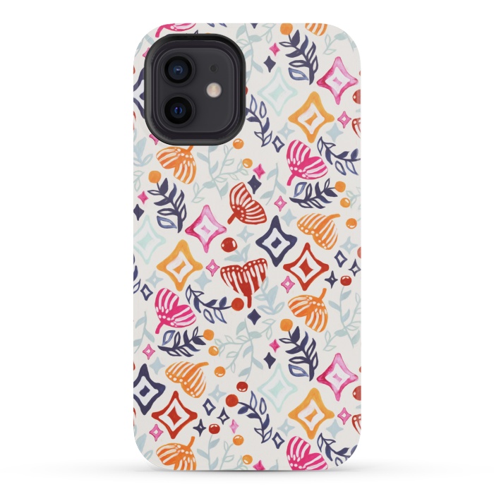 iPhone 12 mini StrongFit Christmas Abstract Ginkgo & Berry Pattern  by Tigatiga