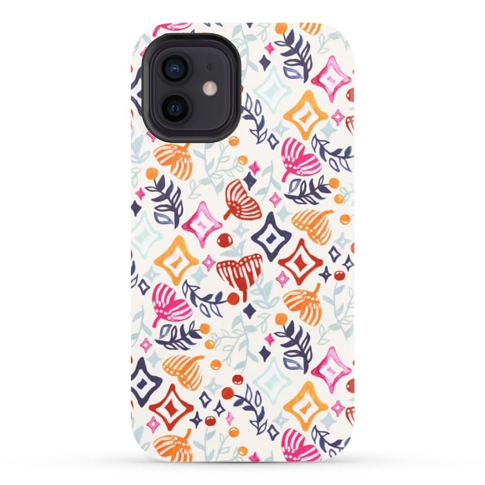 iPhone 12 StrongFit Christmas Abstract Ginkgo & Berry Pattern  by Tigatiga