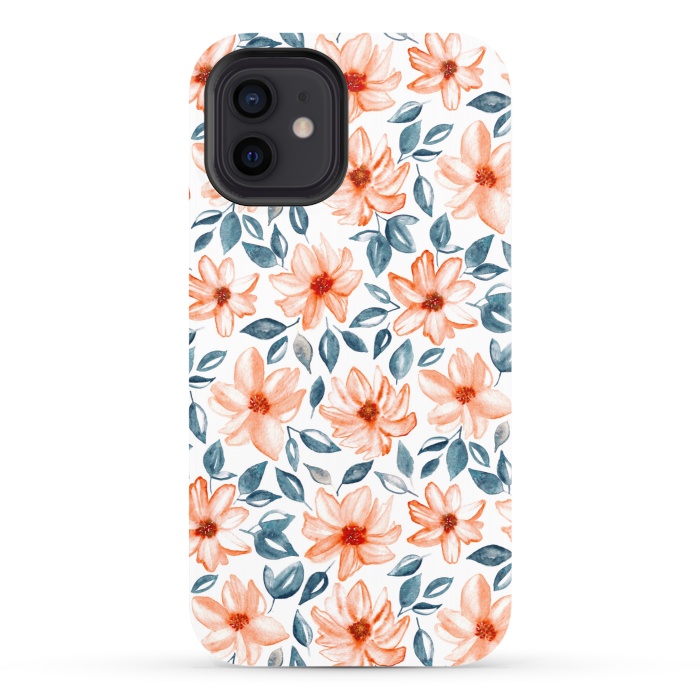 iPhone 12 StrongFit Orange & Navy Watercolor Floral  by Tigatiga