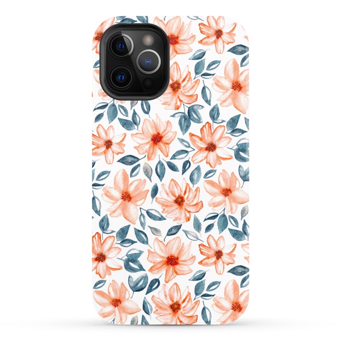 iPhone 12 Pro StrongFit Orange & Navy Watercolor Floral  by Tigatiga