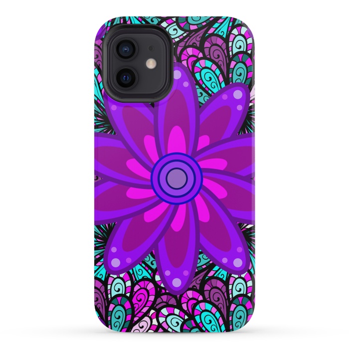 iPhone 12 mini StrongFit Mandala in Purple and Aquamarine by ArtsCase