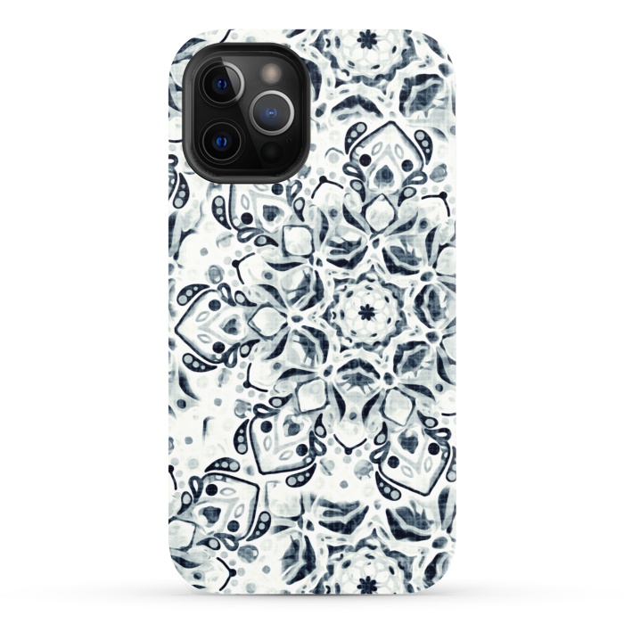 iPhone 12 Pro StrongFit Stained Glass Mandala - Navy & White  by Tigatiga