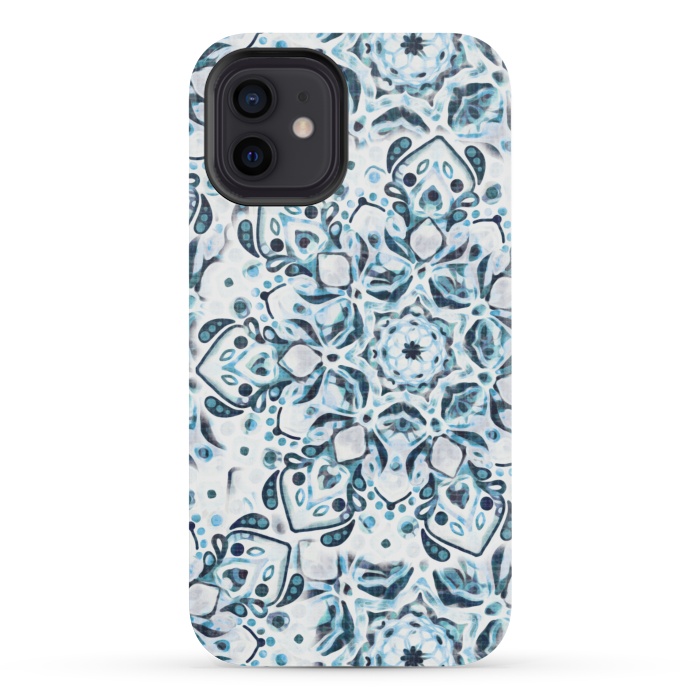 iPhone 12 mini StrongFit Stained Glass Mandala - Aqua Snowflake  by Tigatiga