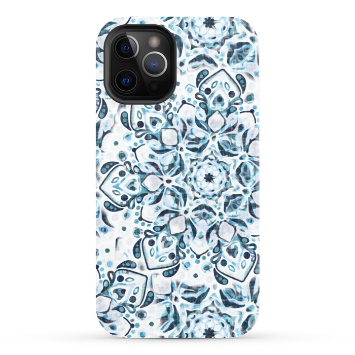 iPhone 12 Pro StrongFit Stained Glass Mandala - Aqua Snowflake  by Tigatiga