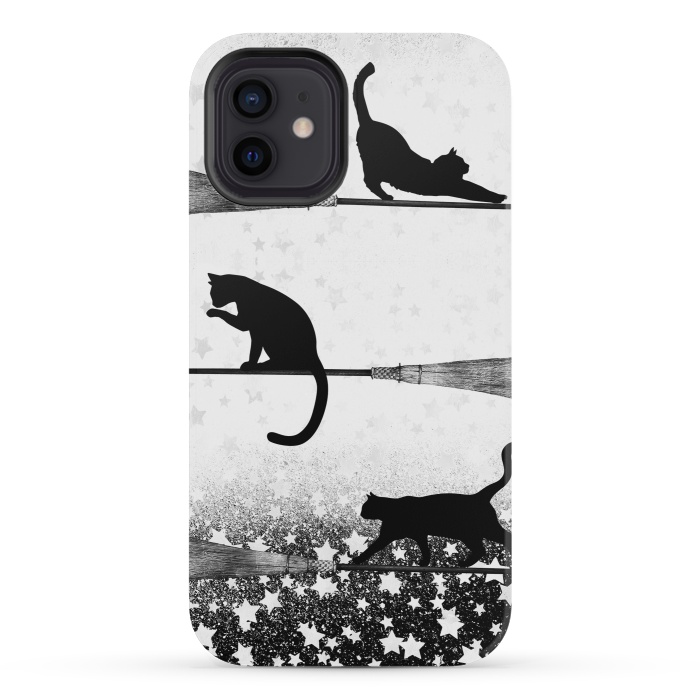 iPhone 12 mini StrongFit black cats flying on witch brooms by Oana 