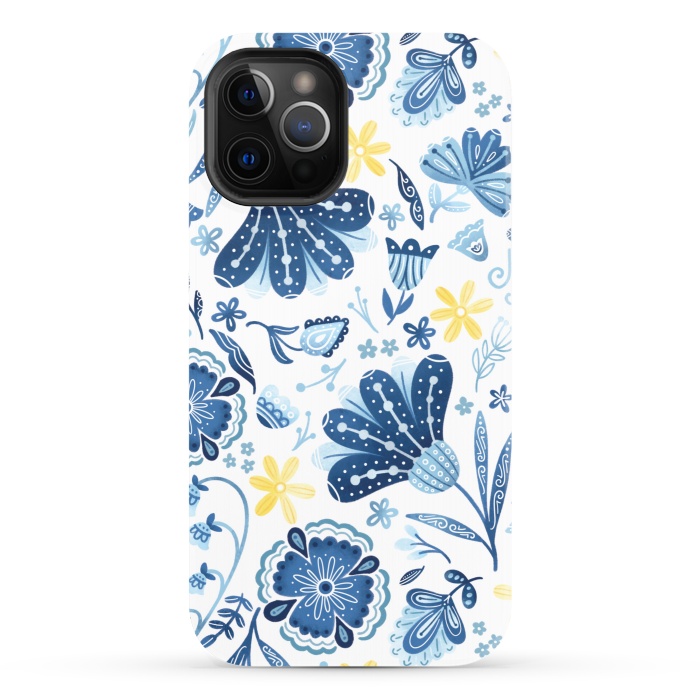 iPhone 12 Pro StrongFit Intricate Blue Floral by Noonday Design