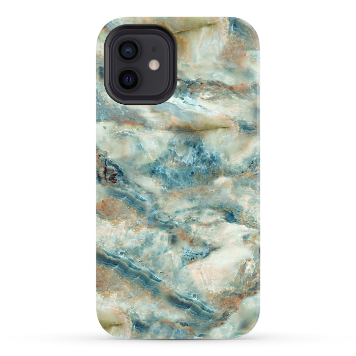 iPhone 12 StrongFit Marble Surface Green with Blue and Gold Design by ArtsCase