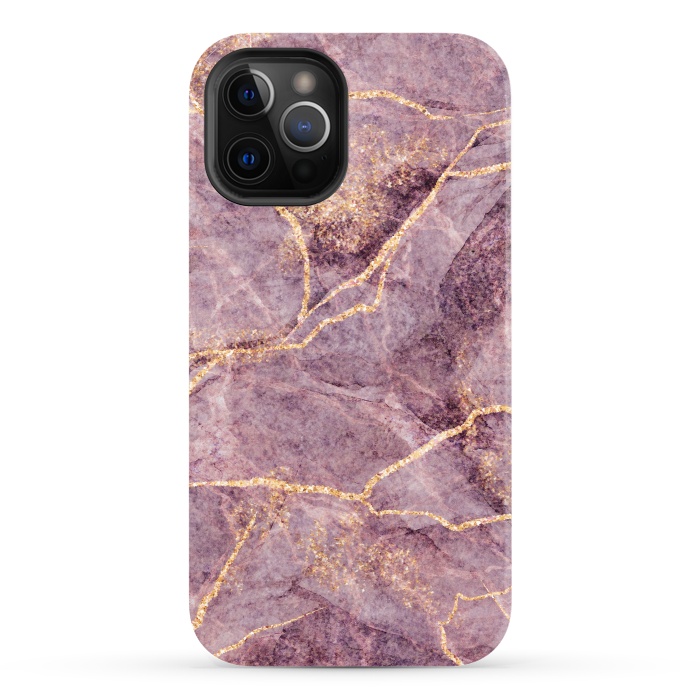 iPhone 12 Pro StrongFit Pink Marble with Gold fake Glitter by ArtsCase