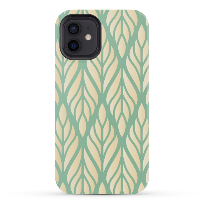iPhone 12 mini StrongFit offwhite green leaf pattern by MALLIKA