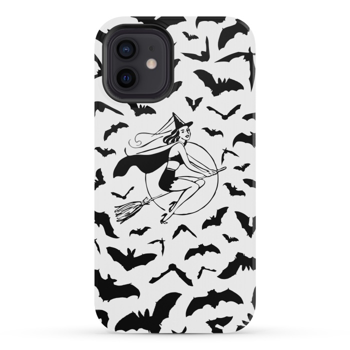 iPhone 12 mini StrongFit Witch and flying bats vintage illustration by Oana 