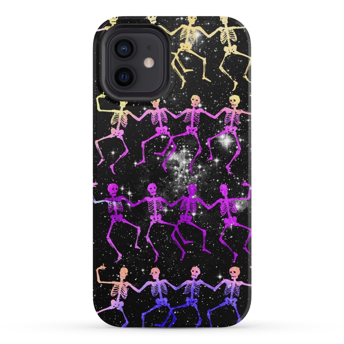 iPhone 12 mini StrongFit Neon gradient dancing skeletons Halloween by Oana 