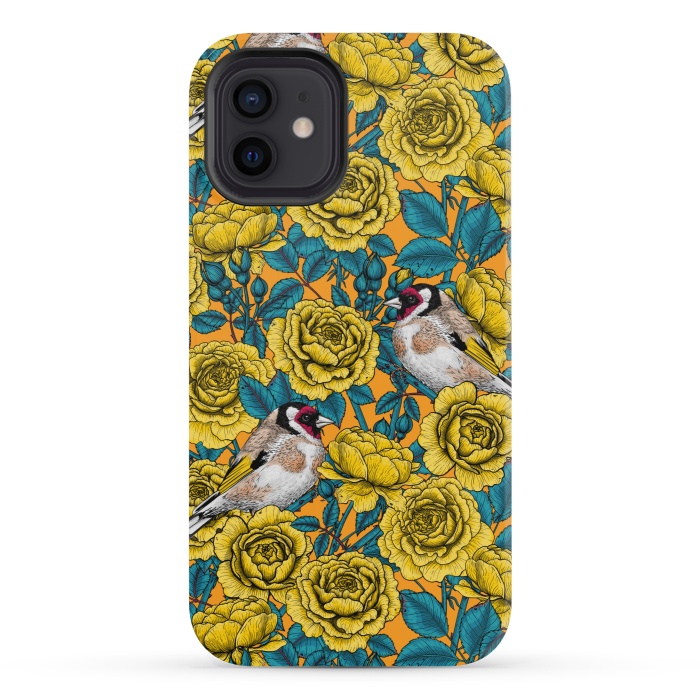 iPhone 12 mini StrongFit Rose flowers and goldfinch birds by Katerina Kirilova