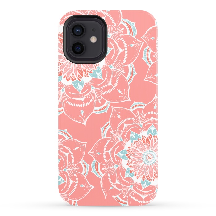 iPhone 12 StrongFit Coral mandala por Rose Halsey