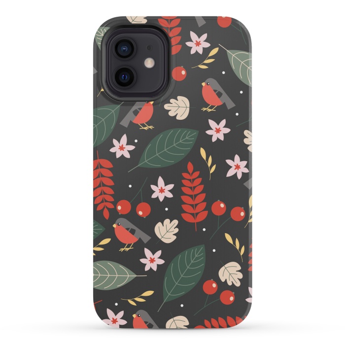 iPhone 12 mini StrongFit Cute Bullfinches in Christmas by ArtsCase
