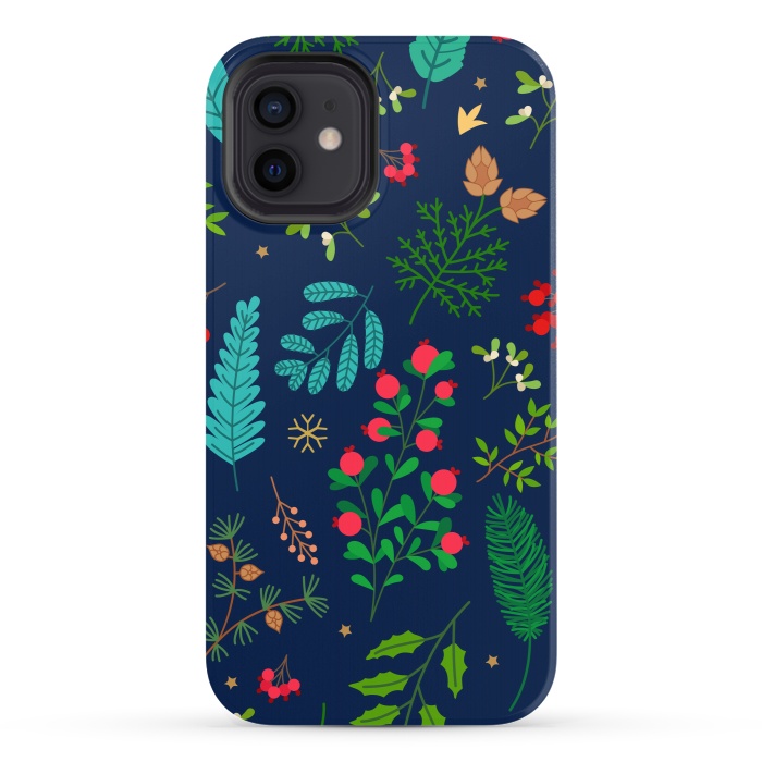 iPhone 12 StrongFit Holiday Christmas with Branches Mistletoe and Berries by ArtsCase