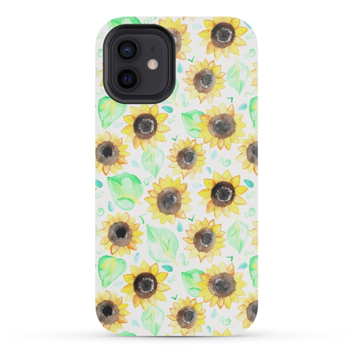 iPhone 12 mini StrongFit Cheerful Watercolor Sunflowers by Tangerine-Tane