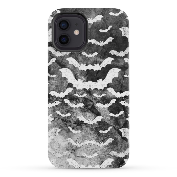 iPhone 12 mini StrongFit White star dust bats on monochrome marble sky by Oana 